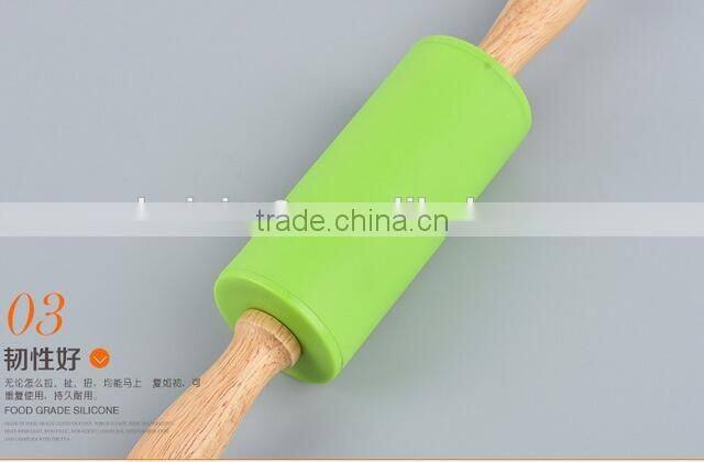 CY133 wooden handle colorful silicone rubber rolling pins Kitchen bakeware tools
