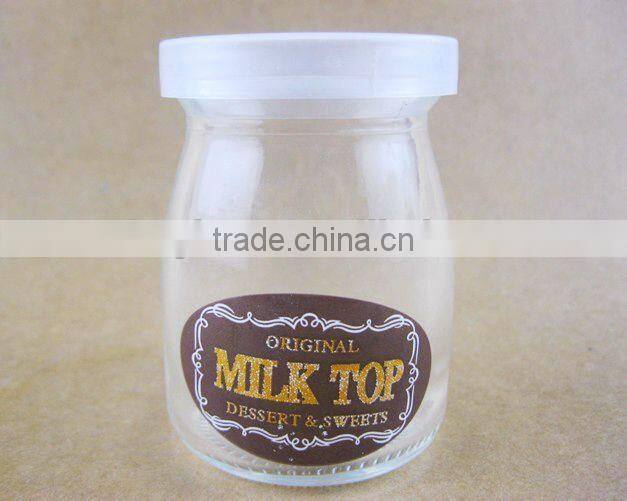 Glassware,Glass pudding bottle with plastic lid