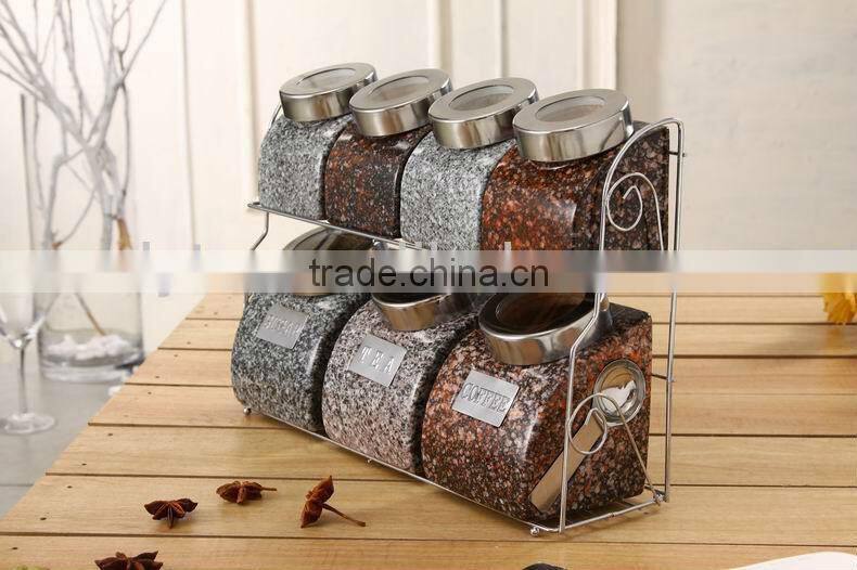 kitchen ceramic canister sets with spoon and wooden stand