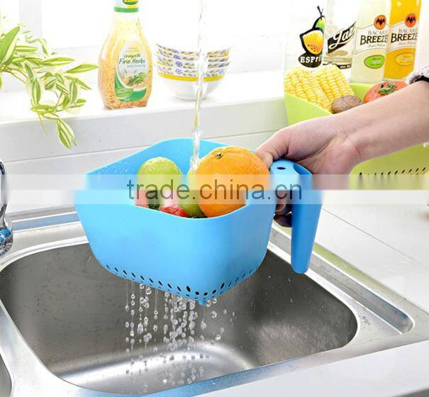 Plastic square Vegetable fruit washing Basket with drain