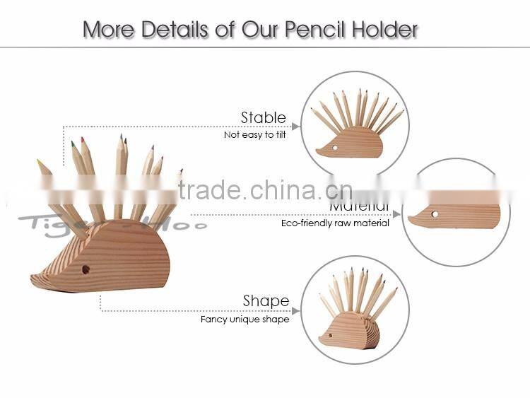 New Design Wooden Hedgehog Pencil Holder