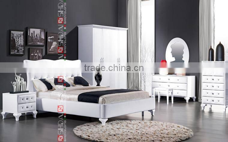 white leather bed / double bed frame / dubai bed furniture B904