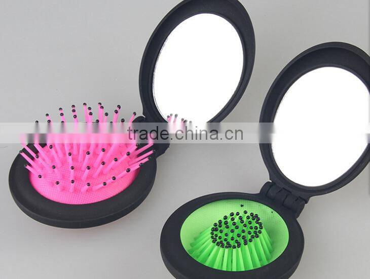 Two in one massage comb & mirror, portable cosmetic comb, travel type folding airbag comb