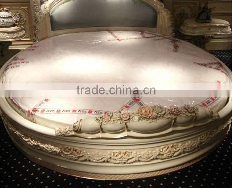 luxuious antique solid wood Italian Baroque elegant hand painting color french Retro king size round bed