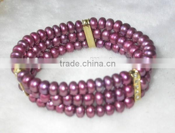 8-9mm button shape lavender freshwater pearl bracelet