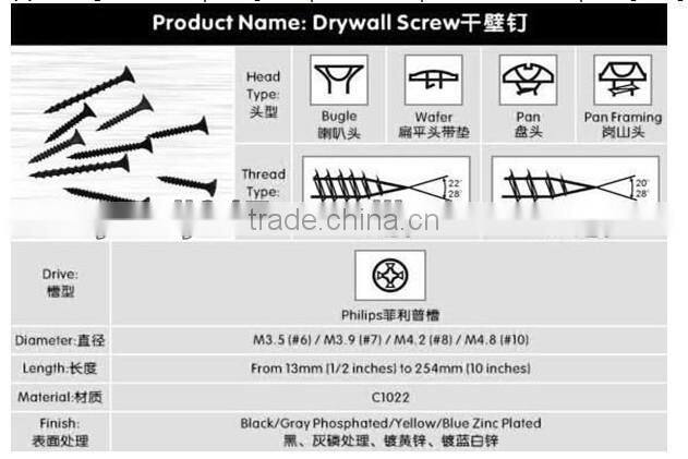 Philips Bugle Head Black Drywall Screws for metal and wood