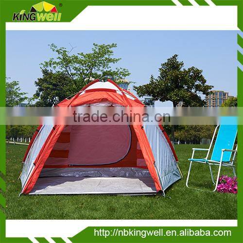 4 person double layer polyester camping family tent with fibre glass pole