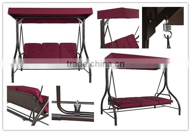 Customized 3 person brown outdoor swing chair indoor hanging chair with cushion for hot sale