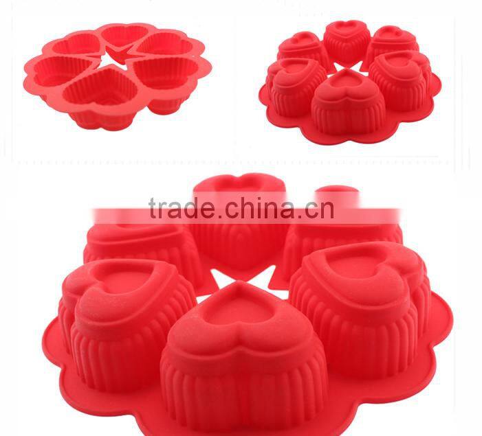 11052 Six Holes Heart Shaped Cake Mould Silicone Mould