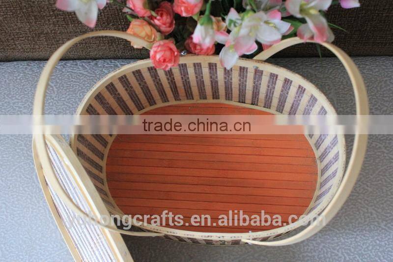 Storage Bamboo Basket With Handle For Picnic