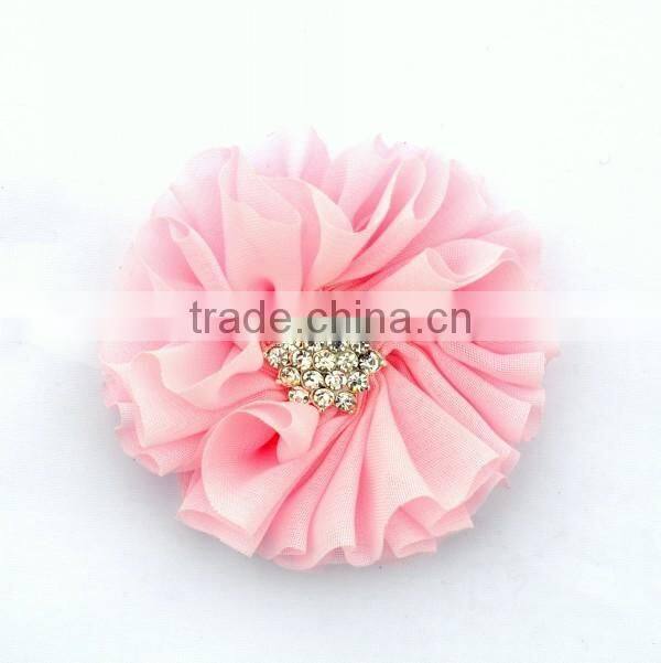 handmade chiffon flower with rhinestone for kids hair accessories