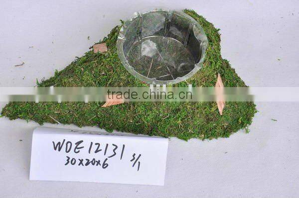 bark water can planter flower pot with moss decoration