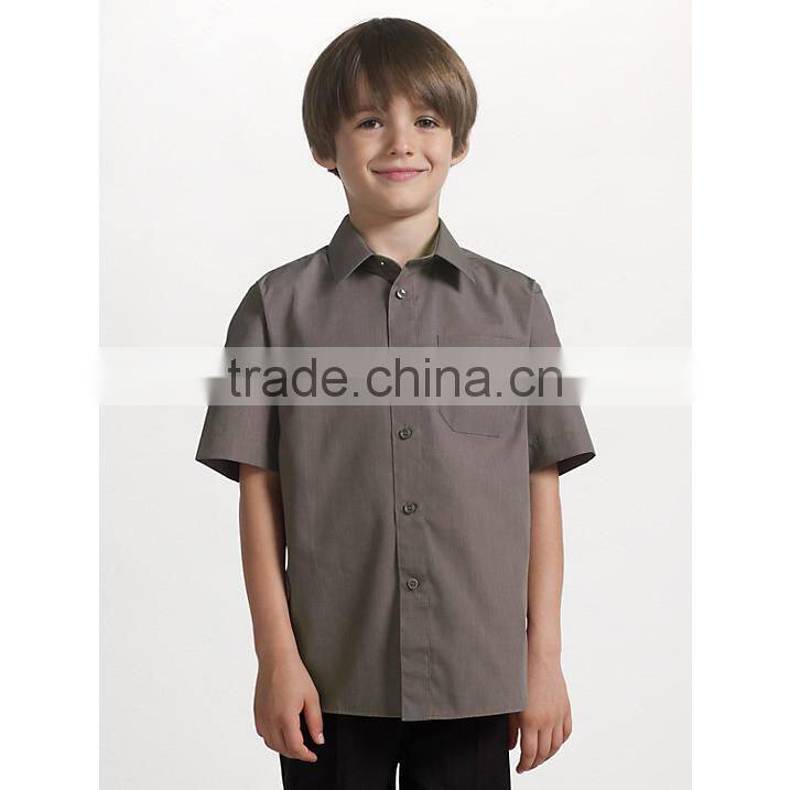 Boys' Short Sleeve Non-Iron School Shirt Grey School Uniform Shirts Blouse High Quality