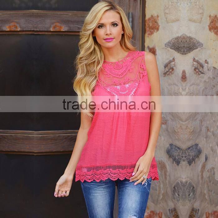Lace Crochet Neck Latest Design Ladies Tops Image 2016