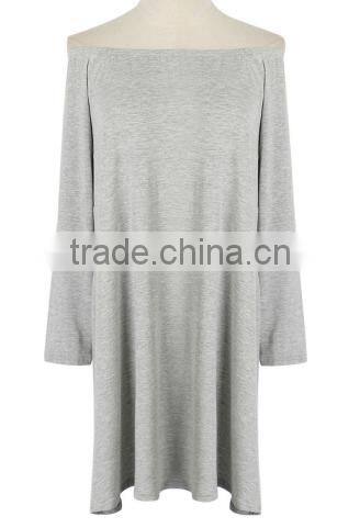 2016 Off Shoulder Slash Neck Long Sleeve Knee Length Women Casual Sexy Dress