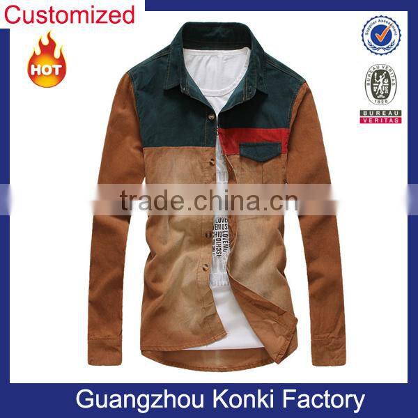 Denim fabric mandarin collar shirt with high quality