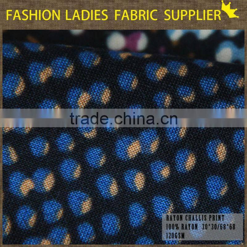 shaoxing textile 2016 high grade fashion designs for girls' dress,blouse,skirts,summer pants 100% rayon printed challis fabric