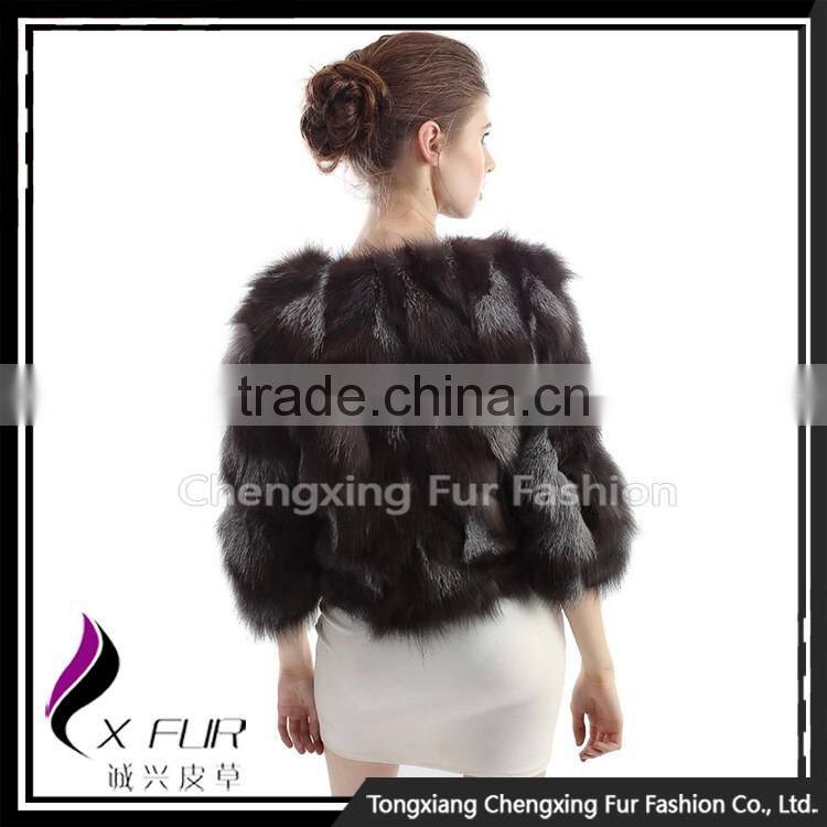 CX-G-A-228 New Fashion Women Patchwork Silver Fox Fur Coat