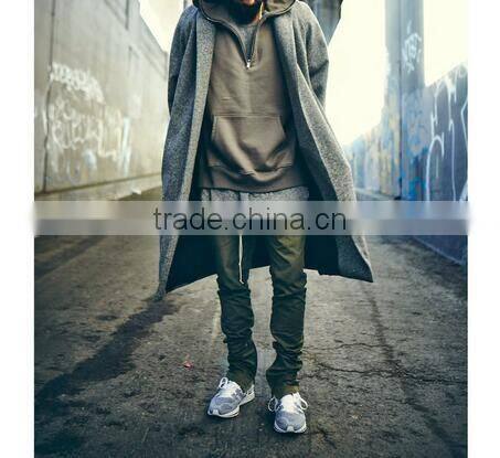 Male autumn solid color hoodie zipper side open cap unlined upper pullover garment with 1/3 front zipper