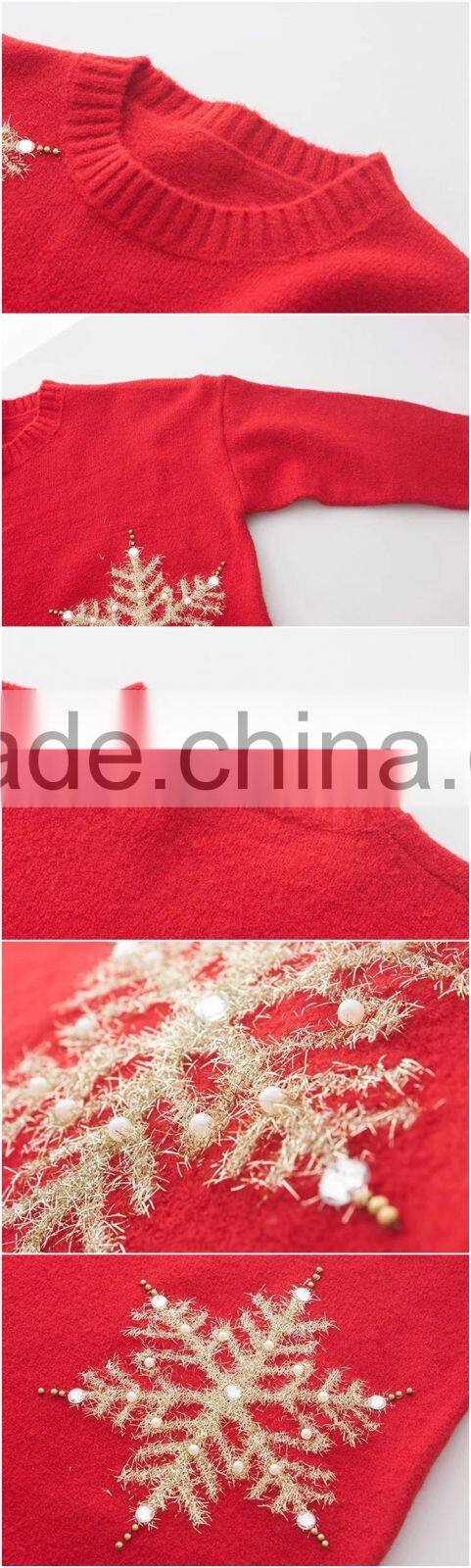 Simple design acrylic long sleeve white women Christmas sweater wholesaler