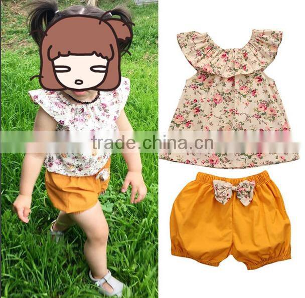 Summer Wear Clothes Little Girl Boutique Clothing Set Matching Printed Shorts 2 Piece Outfit