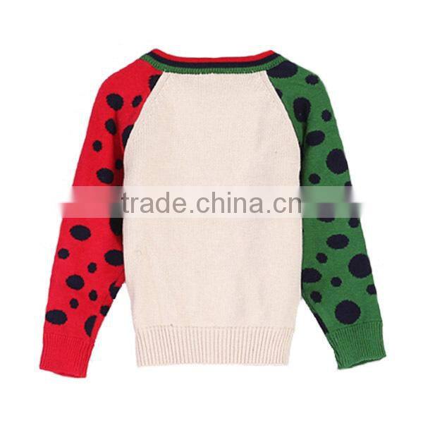 High Quality Contrast Color Cable Knit Boy's V-neck Cardigan Sweater