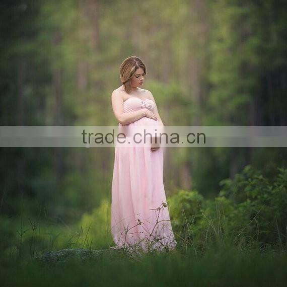 Maternity Pink Chiffon Floor Length Dress Bridesmaids Flower Girls Wedding Dress