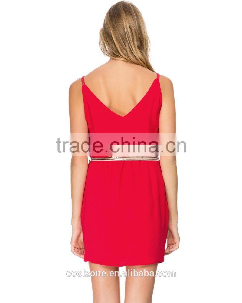 2015 Pleated waistline wrap-around with belt latest dress designs