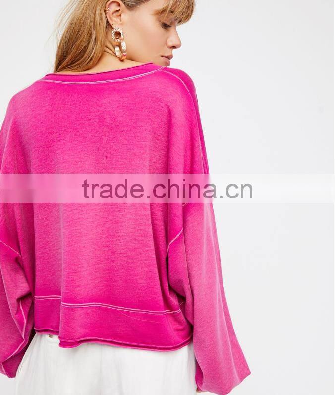 100% cotton, bat wing sleeve,solid top,plus size,2017 new fashion