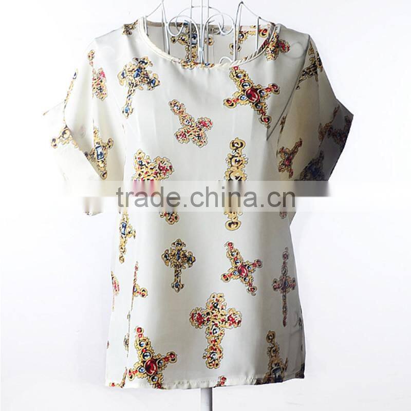 2017 new design ladies print chiffon style blouse