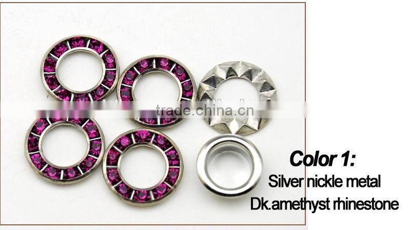 3 colors 17mm round metal brass rhinestone eyelets crystal diamond grommets glass eyelets RE-17mm-002
