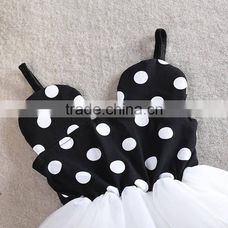 2015 new arrival black polka dots birthday baby girls party wear dress M5041516
