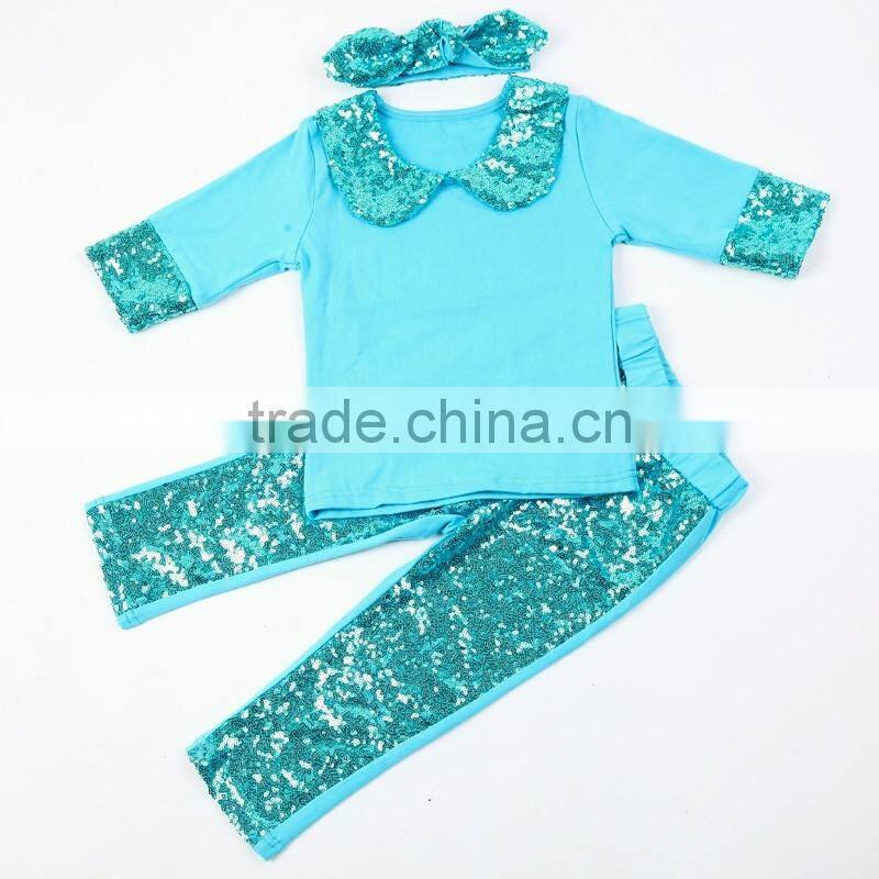 Hot Sales Sequin Toddler Girls Clothing Sets With Headband Fall 2016