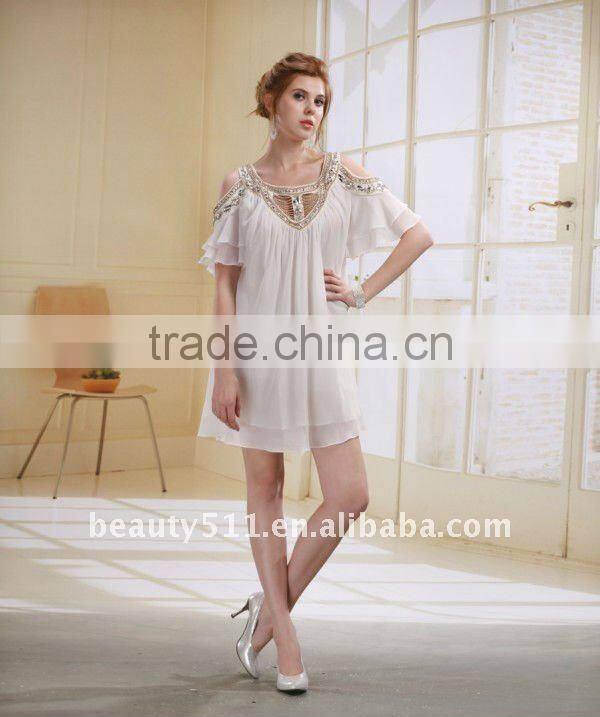 Astergarden New Design Emma Roberts Style Beaded Pink Chiffon Short Party Dress AS032-5