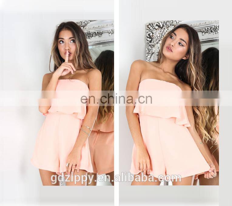 Wholesale New Arrival Woman Sleeveless Rayon Fabric Summer Fashion Playsuits 2017