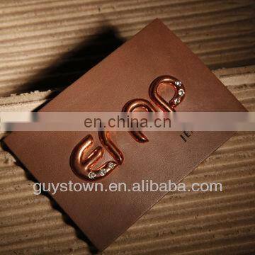 custom private metal casting brand logo label leather patches for jeans