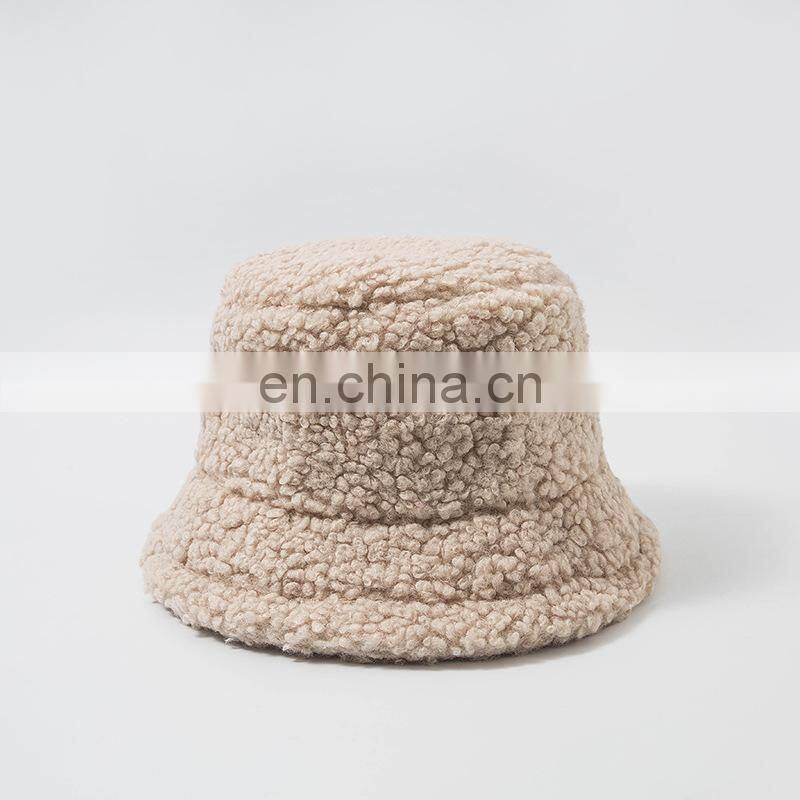 Women Hat Solid Artificial Fur Warm Female Faux Fur Winter Bucket Hat Autumn Winter Fashion Girl Outdoor Street Casual hats
