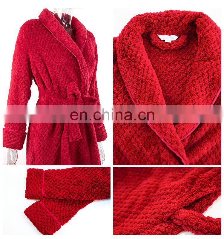OLIVE Cheap Warm Super Soft Solid Jacquard Women Robe Microfiber Flannel Fleece Bathrobe