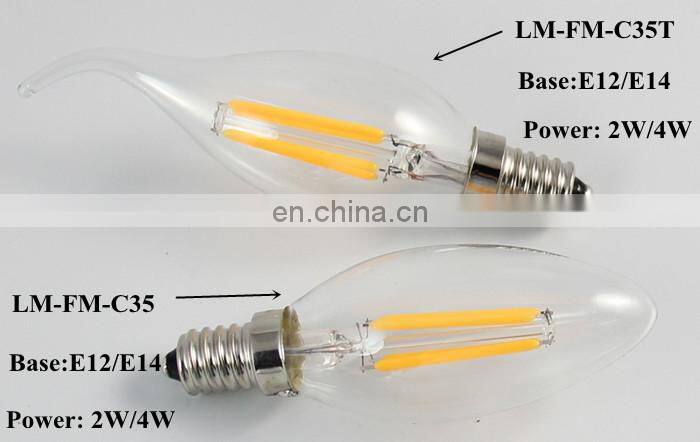 UL 120V input bright white 4500k dimmable transparent 6 watt led candelabra e12