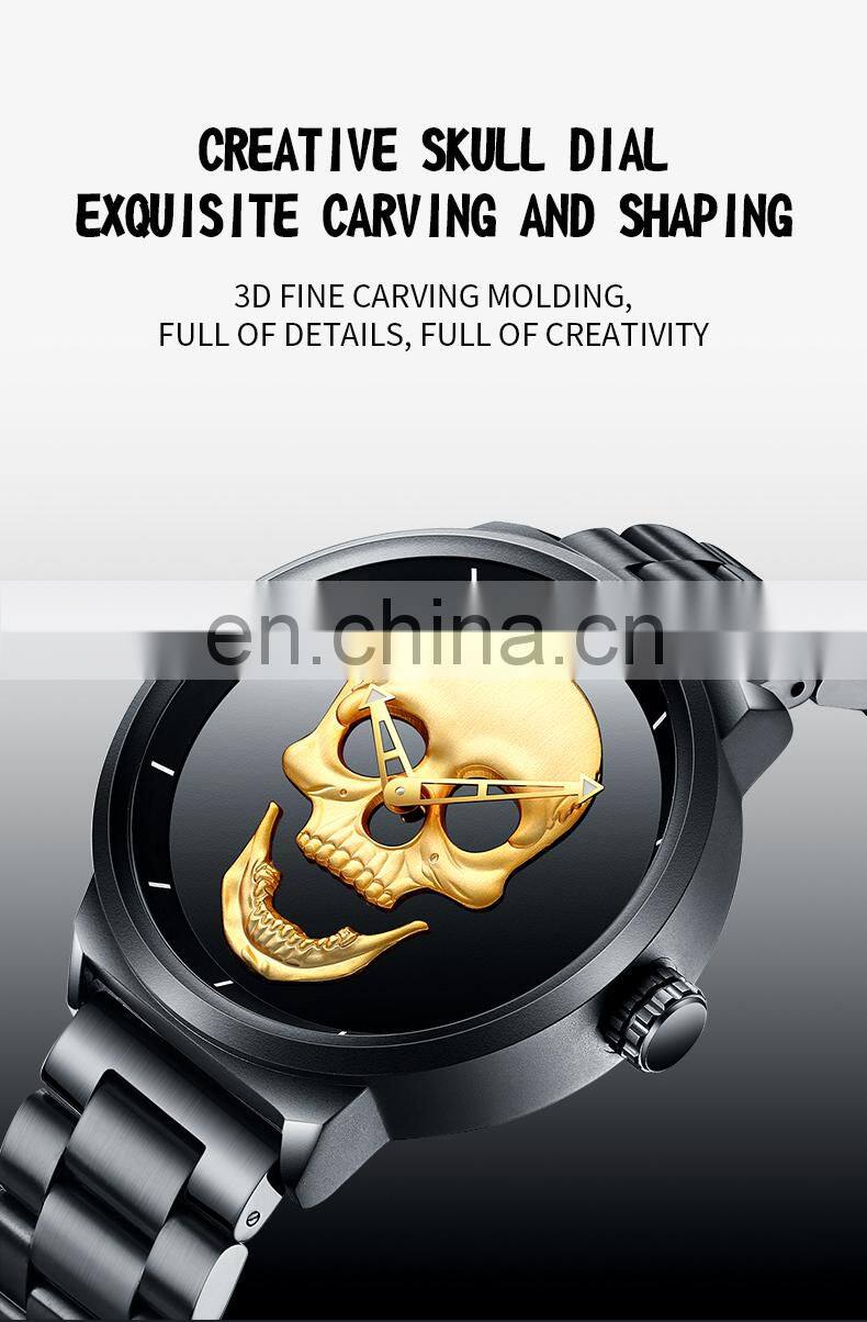 Biden 0063 Original Men Japanese Quartz Wrist Watches Stainless Steel Skull Analog Water Resistant Brand Luxury Men Watch