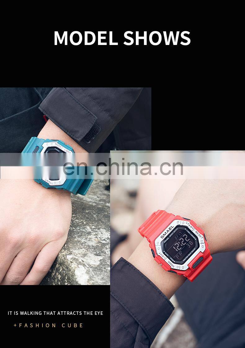 SMAEL 8059 Digital Watch Men Sports Waterproof Stopwatch Alarm Clock Rubber Strap Military Wristwatches Watches Led Digital