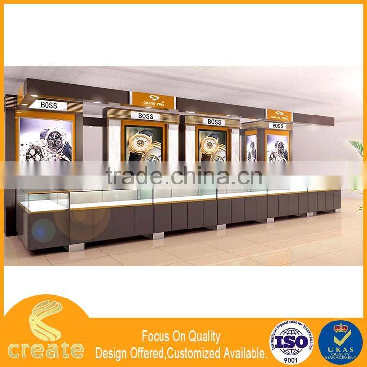 Super quality display furniture cabinet case for watch store showcase with utral-white glasses countertop