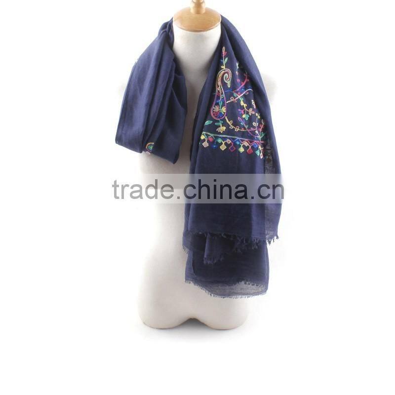 Retro Vintage Long Style Paisley Embroidery Cotton Hijab Ladies' Scarf