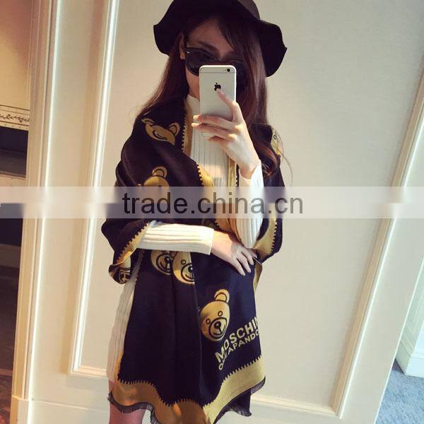 New Ladies Fashion Bear Printed Pashmina Wool Scarf