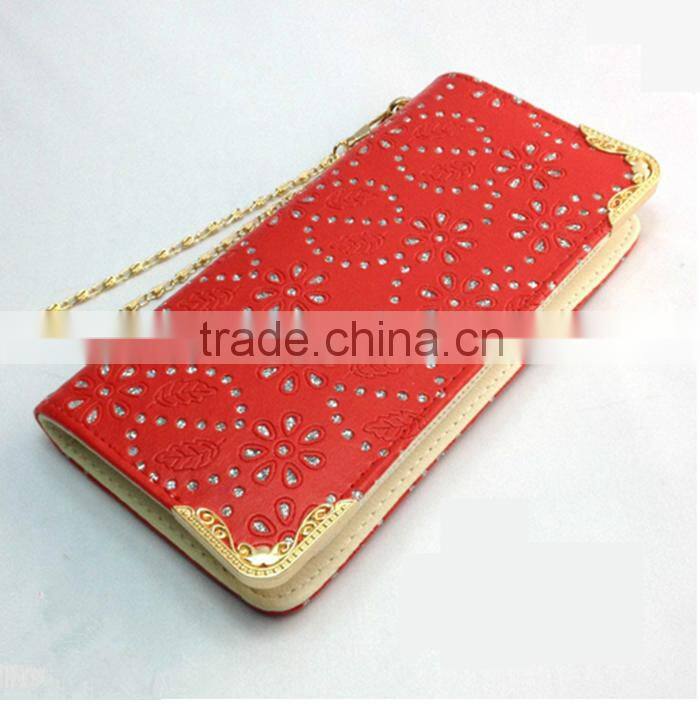 New eco-friendly pu diamond wallet ladies long style clutch purse