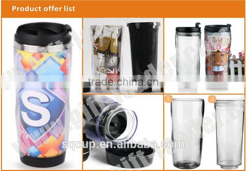 2015 new double wall plastic coffee mug or thermo mug
