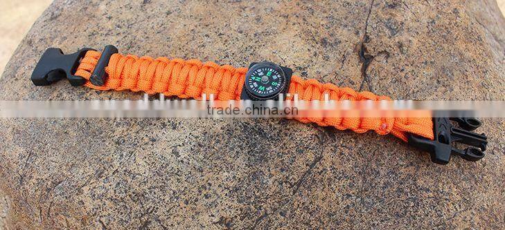 Outdoor climbing emergency survival paracord wristband with flint compass