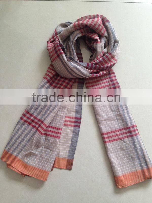 cotton check scarf with fringe