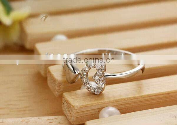 Micro pave setting cz heart shaped silver ring