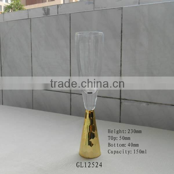 gold colored thick stem long champagne glasses